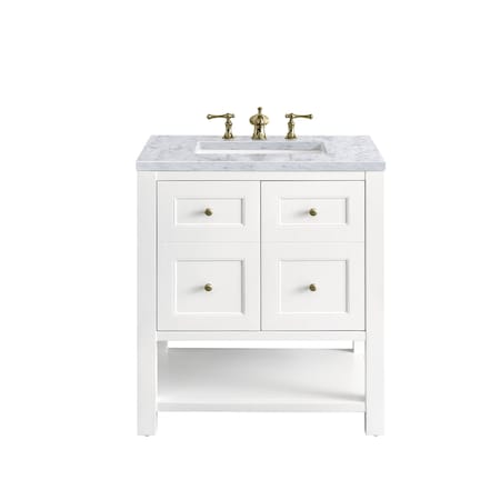 James Martin Vanities Breckenridge 30in Single Vanity, Bright White w/ 3 CM Carrara Marble Top 330-V30-BW-3CAR